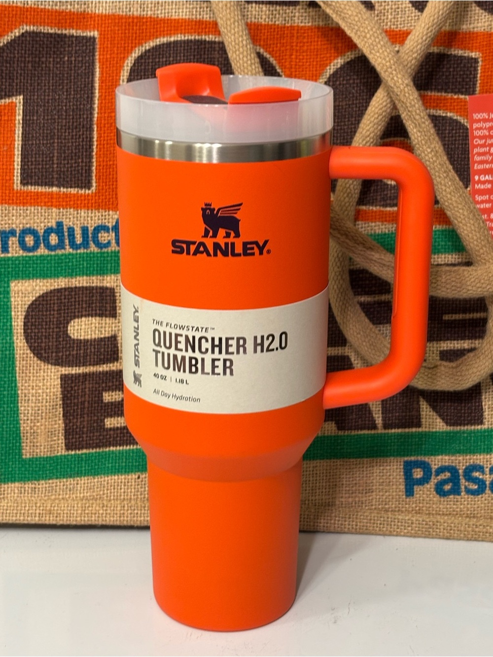 Stanley Orange Quencher H2.0 Tumbler with Handle and Clear Lid